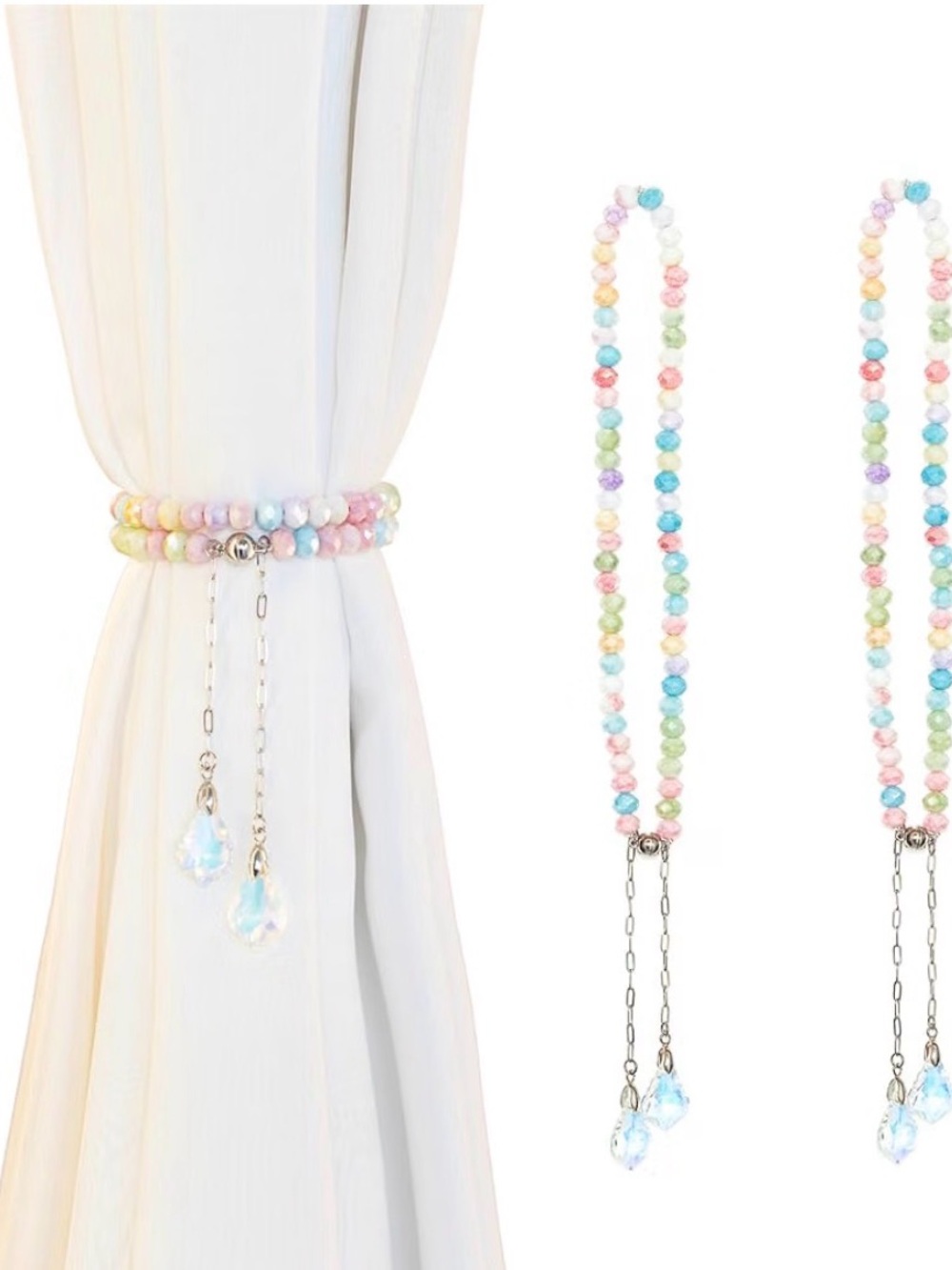 Pastel Beaded Curtain Tieback with Crystal Drops
